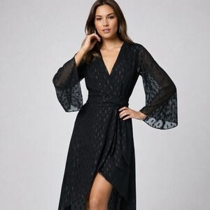 Ramy Brook Julie Wrap Dress 0 Metallic Black Old Money Dark Romantic Goddess